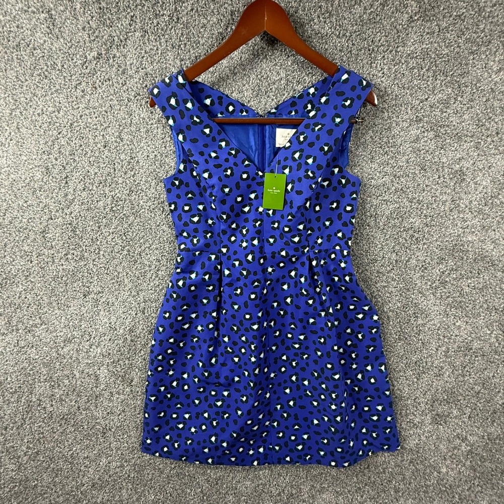 Kate Spade Dawson Blue Cheetah Print Cotton Silk Fit & Flare Dress NWT Sz 8